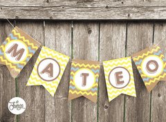 Kit Primera Comunión Niño papel madera, celeste y amarillo para imprimir - tienda online