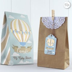 Kit Imprimible Globo Aerostático Celeste y Beige. Deco y Candy Bar Personalizado - comprar online