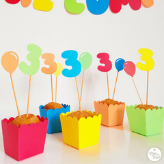 Topper Cupcakes Numero y Globito x10u