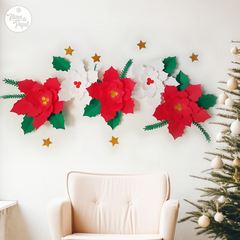 Pack x3 Flores Gigantes Navideñas + estrellas glitter