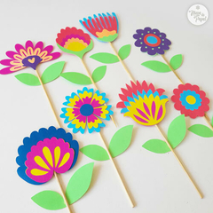 Pinchos Flores coloridas con nombre - comprar online