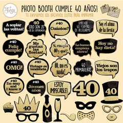 Photo Booth 40 Años Imprimible Cumple Props Glitter - comprar online