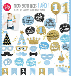 Photo Booth Cumple 1 Año Nene - Glitter Imprimible - Props - comprar online
