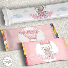 Kit Imprimible Globo Aerostático Rosa. Deco y Candy Bar Personalizado - De Juerga Eventos