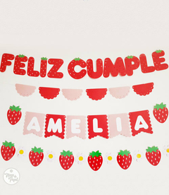 Pack x4 Guirnaldas Frutilla + nombre + blondas + feliz cumple - comprar online