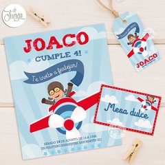 Kit Imprimible Aviones Cumple fiesta avión Personalizado. Cumple Piloto de Avión. Aviador - comprar online