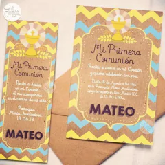 Kit Primera Comunión Niño papel madera, celeste y amarillo para imprimir - comprar online