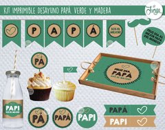 Dia del Padre Kit Imprimible Desayuno Papá - Verde y Madera