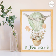 Kit Imprimible Globo Aerostático verde. Deco y Candy Bar Personalizado