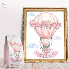 Kit Imprimible Globo Aerostático Rosa. Deco y Candy Bar Personalizado - comprar online