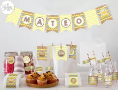 Imagen de Kit Primera Comunión Niño papel madera, celeste y amarillo para imprimir