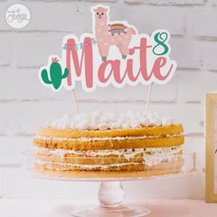 Topper imprimible Personalizado Llama y Cactus para Tortas