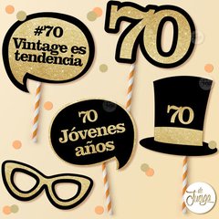 Photo Booth 70 Años Imprimible Cumple Props Glitter