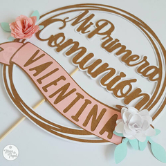 Topper Torta Comunión con nombre y flores - comprar online