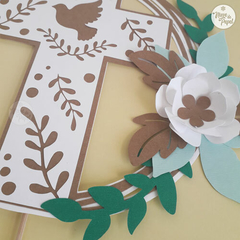 Topper Torta Bautismo, Comunión Cruz Paloma con flor - comprar online