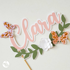 Topper Torta Nombre con Mariposas y flor