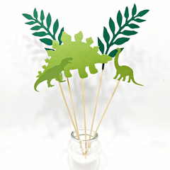 Toppers Dinosaurios, Hojas y Pinchos de madera Para Tortas