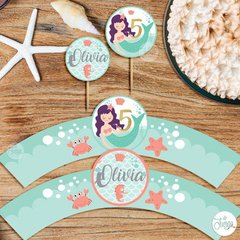 Imagen de Kit Imprimible Sirenas Cumple Candy y Deco Personalizado