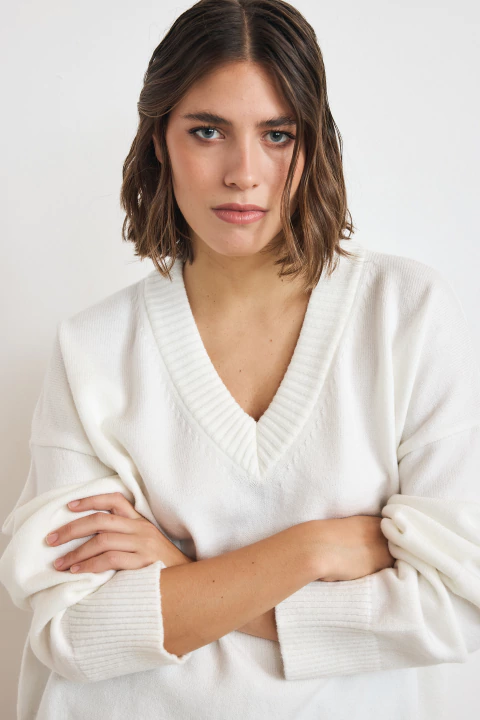 MAXI SWEATER V OFF WHITE
