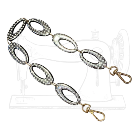 BCA 02 - BAG CHARM EM ACRÍLICO OVAL - XADREZ/DOURADO