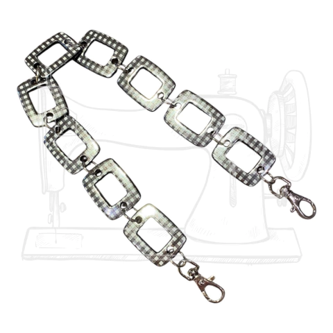 BCA 09 - BAG CHARM EM ACRÍLICO QUADRADO - XADREZ/NIQUEL