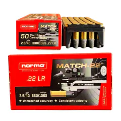 MUNIÇÃO NORMA MATCH .22LR TMJ 40GR - CX.50unid