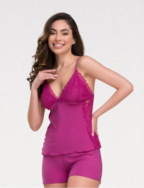 PIJAMA LOLA LIGANETE COM RENDA - FUCSIA