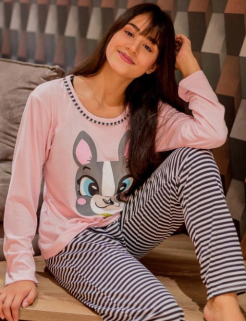 PIJAMA DE INVERNO COM TAPA OLHO BULLDOG