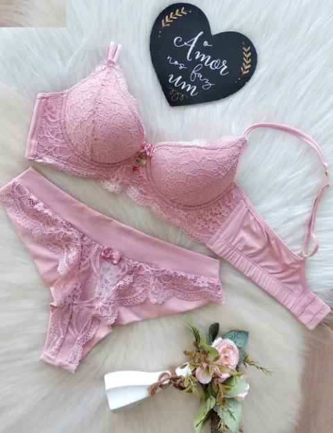 CONJUNTO MEL 2 TIRAS NAS ALÇAS CALCINHA FIO DUPLO - ROSE