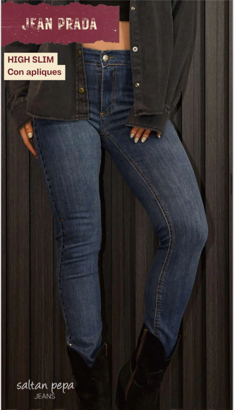 DENIM PRADA HIGTH APLIQUES ELASTIZADO CLÁSICO