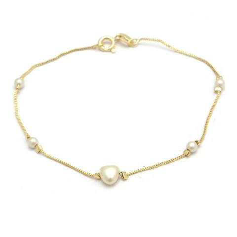 PULSERA CORAZON PERLADO 18CM