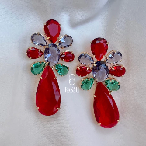 Brinco Flor Cristais