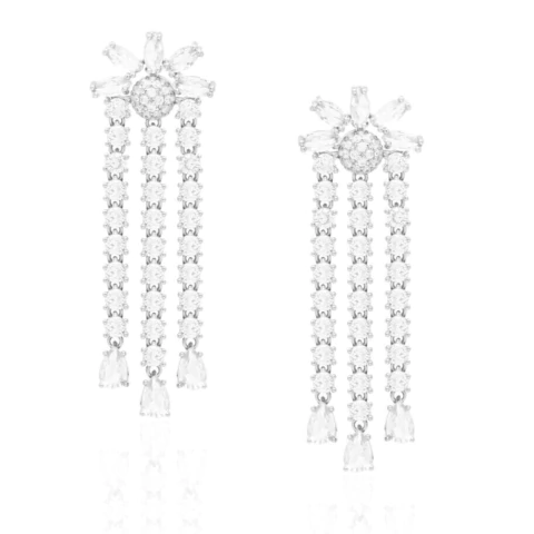 Brinco festa franja sol prata e cristal - comprar online