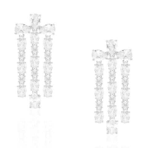 Brinco franja com zircônias ovais no prata - comprar online