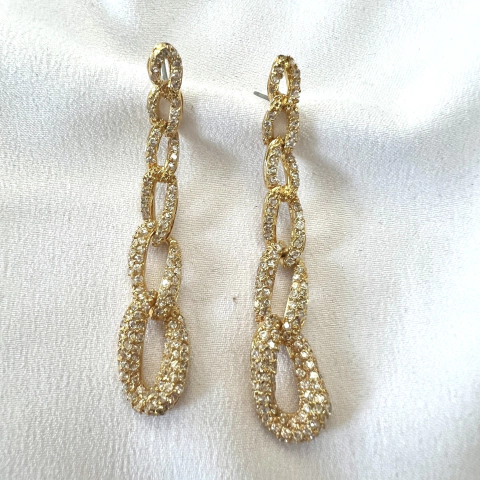 Brinco 6 Elos Cravejados dourado