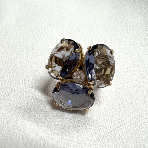 Anel Trio Cristais Roxo