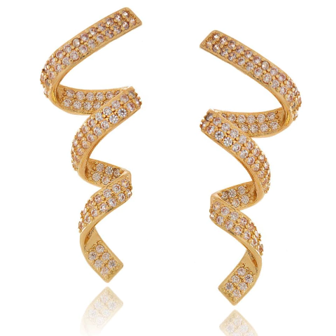 Brinco Espiral Cravejado no dourado - comprar online