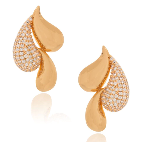 Brinco Gotas lisas e zirconias no dourado - comprar online