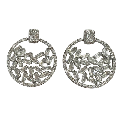 Brinco médio círculos com baguetes no prata - comprar online