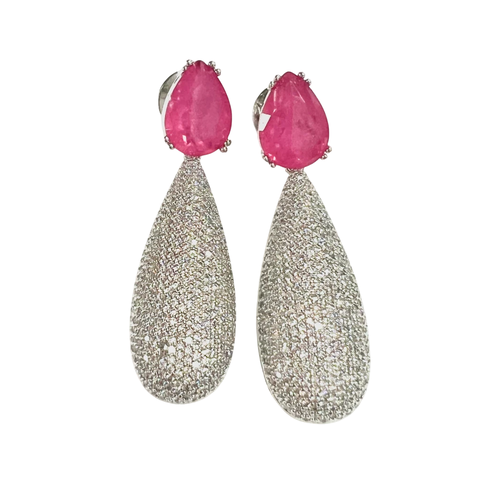 Brinco de Festa Gota Cravejada fusion Pink e Prata - comprar online