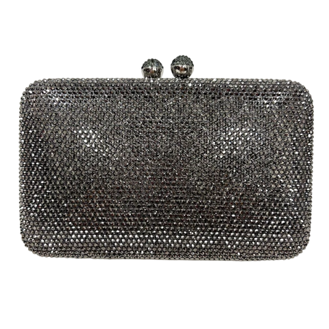 Bolsa Clutch Festa Farta de Cristal Retangular Grafite