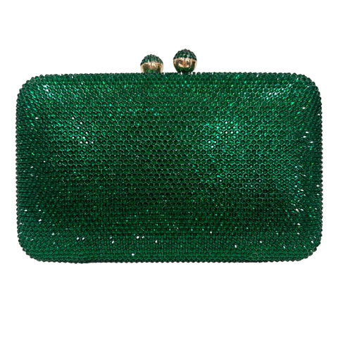 Bolsa Clutch Festa Farta de Cristal Retangular Verde