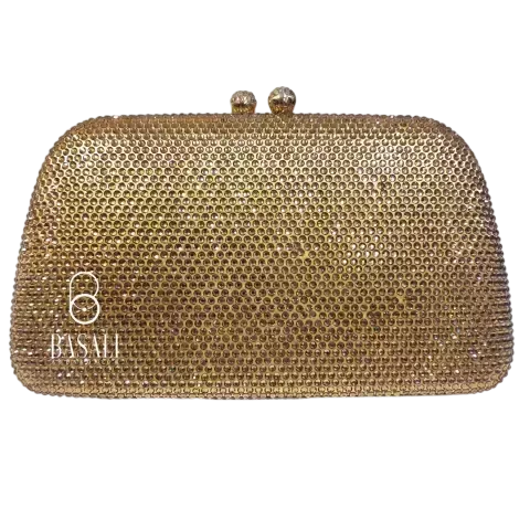 Bolsa Clutch Festa Farta de Cristal Arredondada Dourada - comprar online
