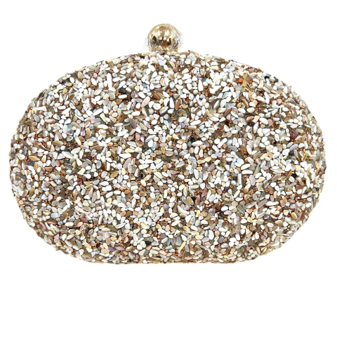 Bolsa Clutch Festa Oval Cascalho Bege - comprar online