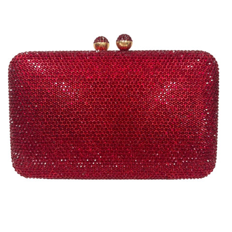 Bolsa Clutch Festa Farta de Cristal Retangular Vermelha