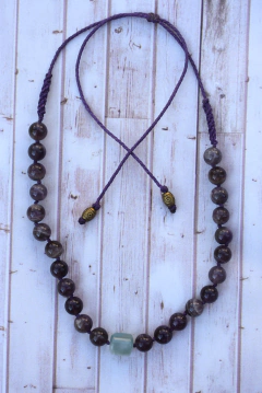 Collar tejido Amatista 10mm y Ónix cielo