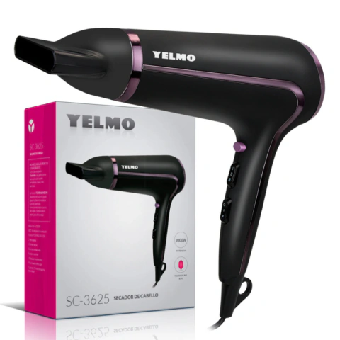 Secador De Pelo Yelmo Sc-3625 De 2000w Tourmaline Ion Color Negro
