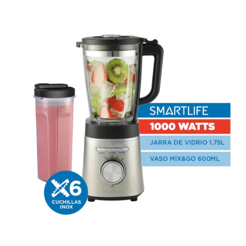 Licuadora Smartlife Sl-bl1402pn Jarra De Vidrio + Vaso Mixer Plateado