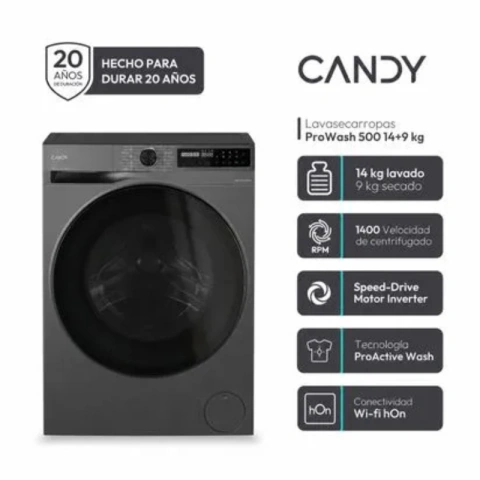 Lavasecarropas Candy Bwr4149bl9g-12 14/9 Kg 1400rpm Inverter Gris Oscuro