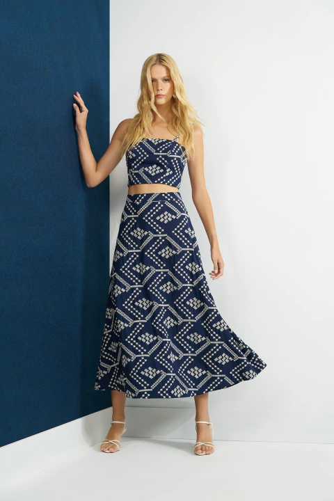 SAIA MIDI EM VISCOSE BORDADA - comprar online